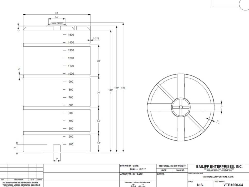 1,550 gallon HDPE vertical storage tank